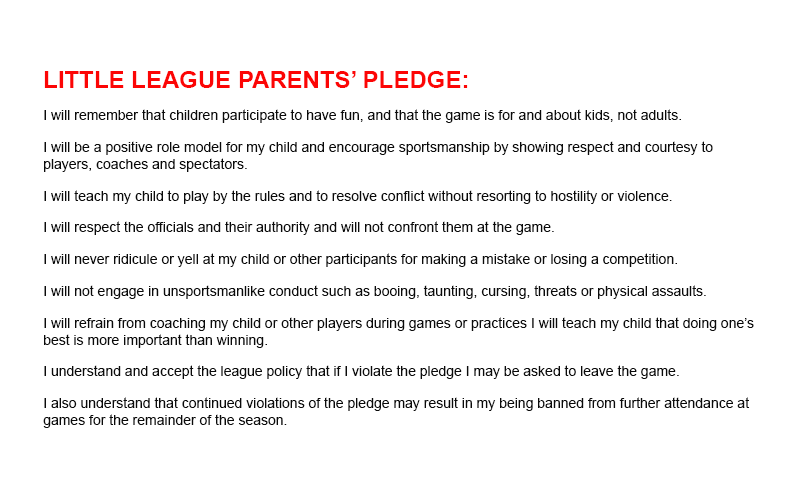 Little League Parents' Pledge